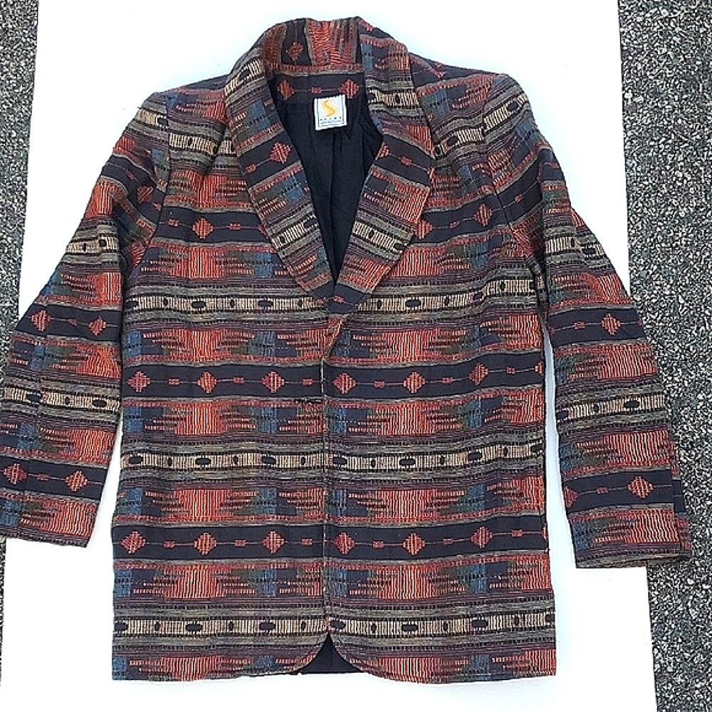 Ascente Sport Black and Orange Aztec Patterned Cotton Blend Lined Jacket Medium